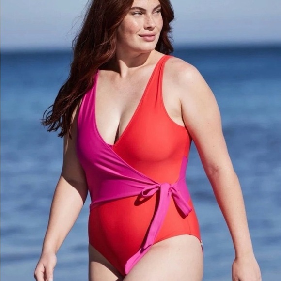 Summersalt Hibiscus And Grapefruit The Perfect Wrap One-Piece Swimsuit Size 16